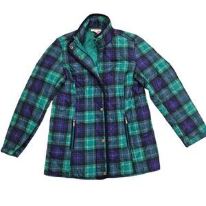 Appleseed's Puffer Jacket Womens Small Green Plaid Quilt 100% Polyester Gorpcore